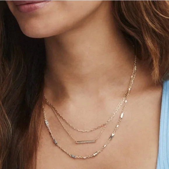 Kendra Scott Addison Triple Strand Gold Necklace w/ clear stones - Picture 3 of 5